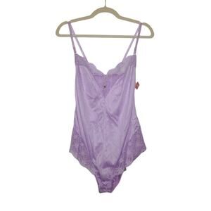 NWT Vintage Fortune Satin Purple Teddy Bodysuit Lace One Piece Large Fairy